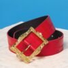 Blair Leather Belt in Croc-Embossed Red
